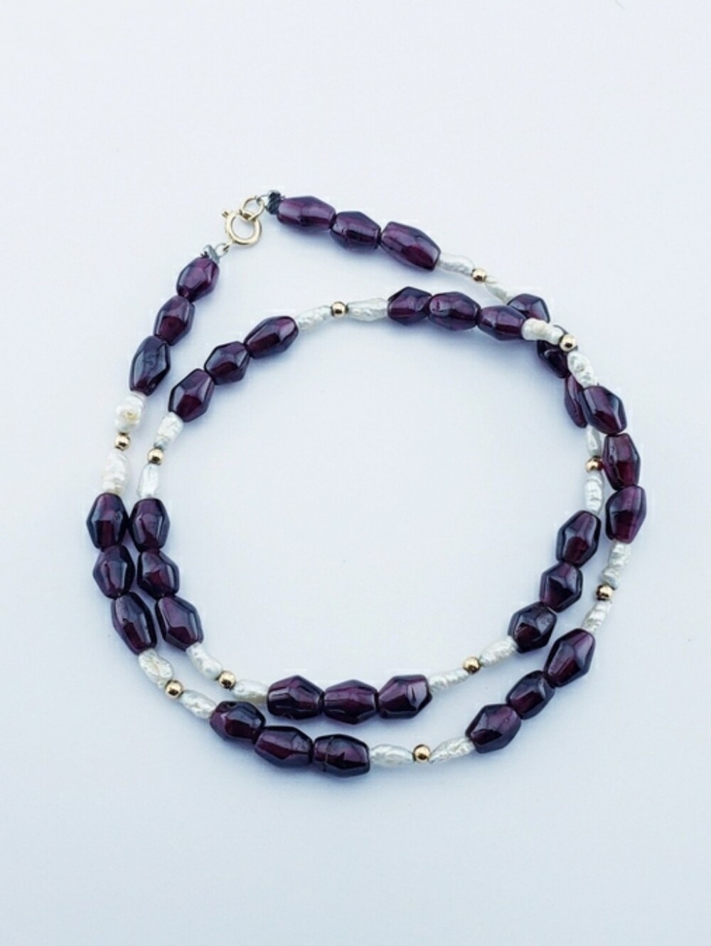 Beaded Garnet And Ivory Rice Pearl Necklace